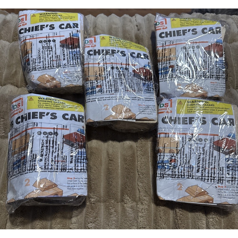 Lot Of 5 Fire Chiefs Car  DIY building kit Home Depot Kids Workshops With Pin